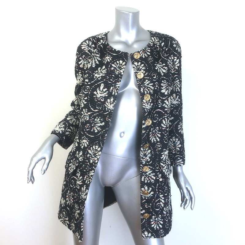 Chanel 2018 Resort Paris-Greece Jacquard Tweed Owl-Button Coat Black Size 38