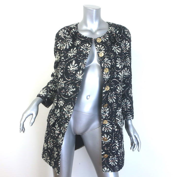 Chanel 2018 Resort Paris-Greece Jacquard Tweed Owl-Button Coat Black Size 38