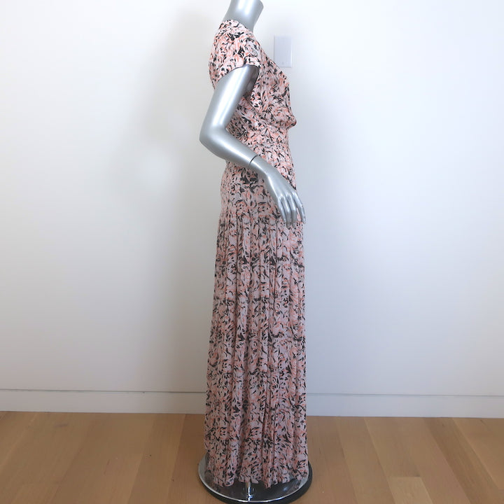 Proenza Schouler Pleated Maxi Dress Light Pink Printed Crepe Size 2 NEW