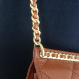 Chanel 23A Small Chain Frame Flap Bag Gold Brown Quilted Caviar Leather NEW