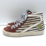 Golden Goose Slide Striped High Top Sneakers Burgundy Suede Size 36