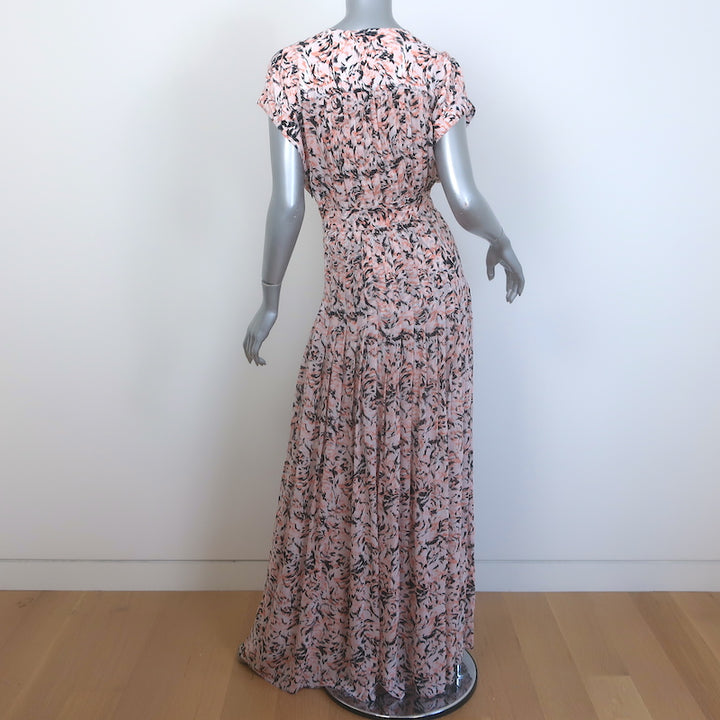 Proenza Schouler Pleated Maxi Dress Light Pink Printed Crepe Size 2 NEW