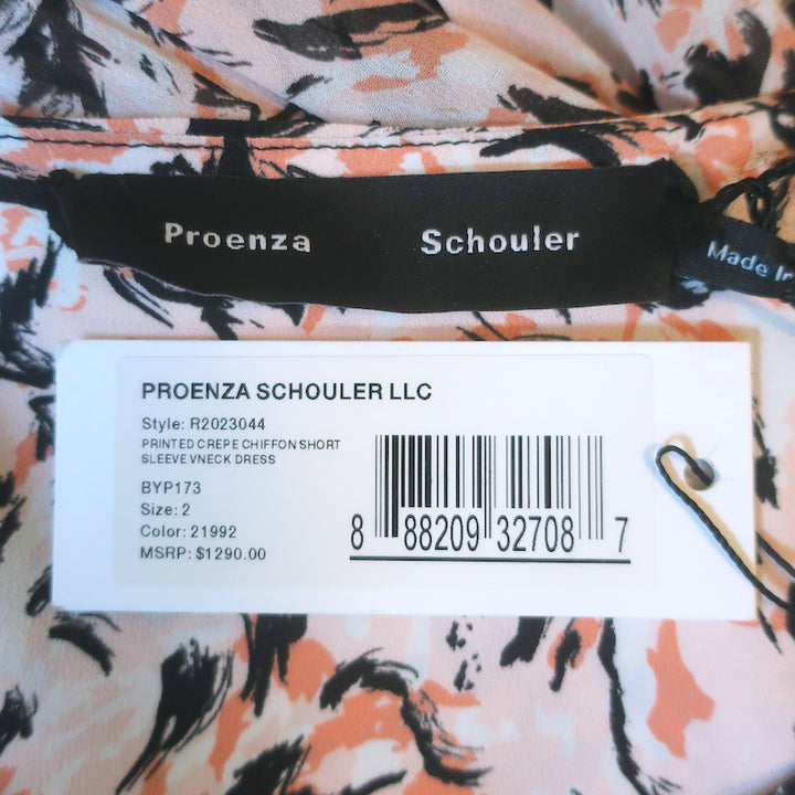 Proenza Schouler Pleated Maxi Dress Light Pink Printed Crepe Size 2 NEW