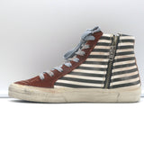 Golden Goose Slide Striped High Top Sneakers Burgundy Suede Size 36