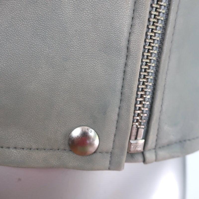 IRO Ashville Leather Moto Jacket Gray Size 36