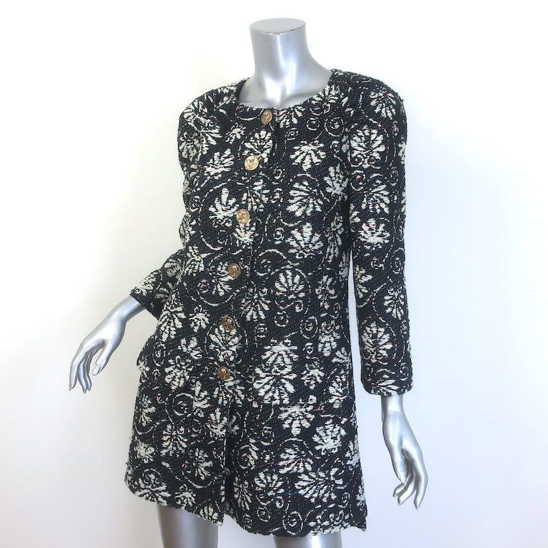 Chanel 2018 Resort Paris-Greece Jacquard Tweed Owl-Button Coat Black Size 38