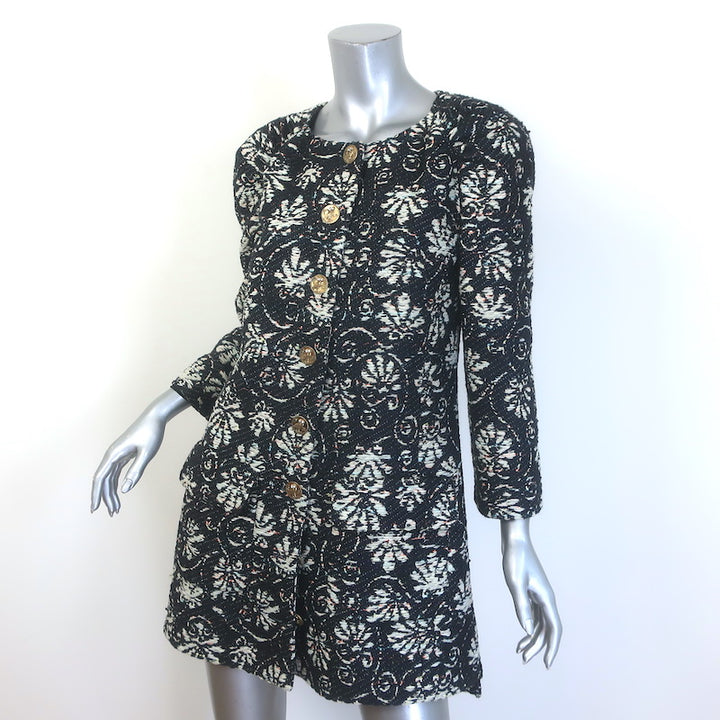 Chanel 2018 Resort Paris-Greece Jacquard Tweed Owl-Button Coat Black Size 38