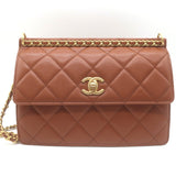 Chanel 23A Small Chain Frame Flap Bag Gold Brown Quilted Caviar Leather NEW