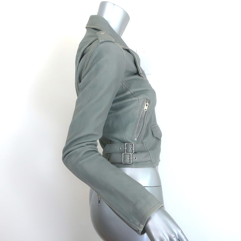 IRO Ashville Leather Moto Jacket Gray Size 36