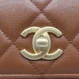 Chanel 23A Small Chain Frame Flap Bag Gold Brown Quilted Caviar Leather NEW