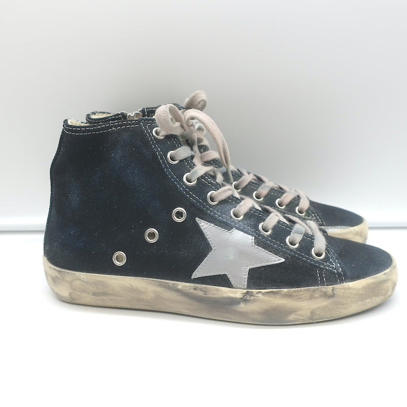 Golden Goose Francy Canvas High Top Sneakers Black with Silver Star Size 36