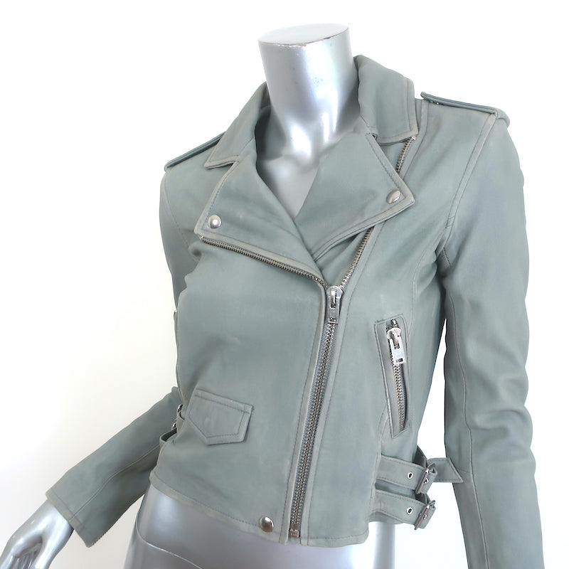IRO Ashville Leather Moto Jacket Gray Size 36