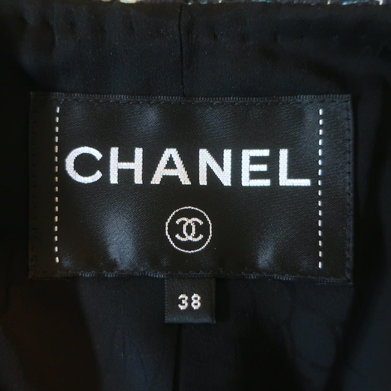 Chanel 2018 Resort Paris-Greece Jacquard Tweed Owl-Button Coat Black Size 38
