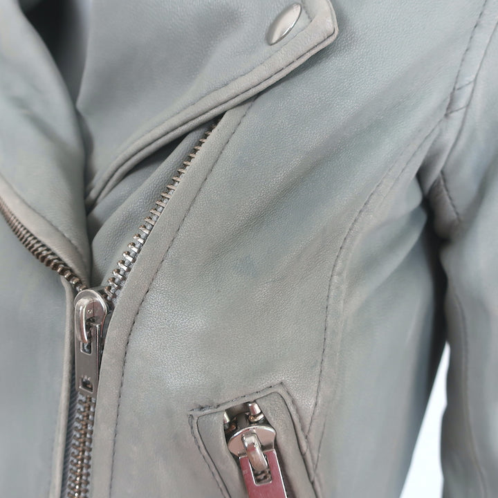 IRO Ashville Leather Moto Jacket Gray Size 36