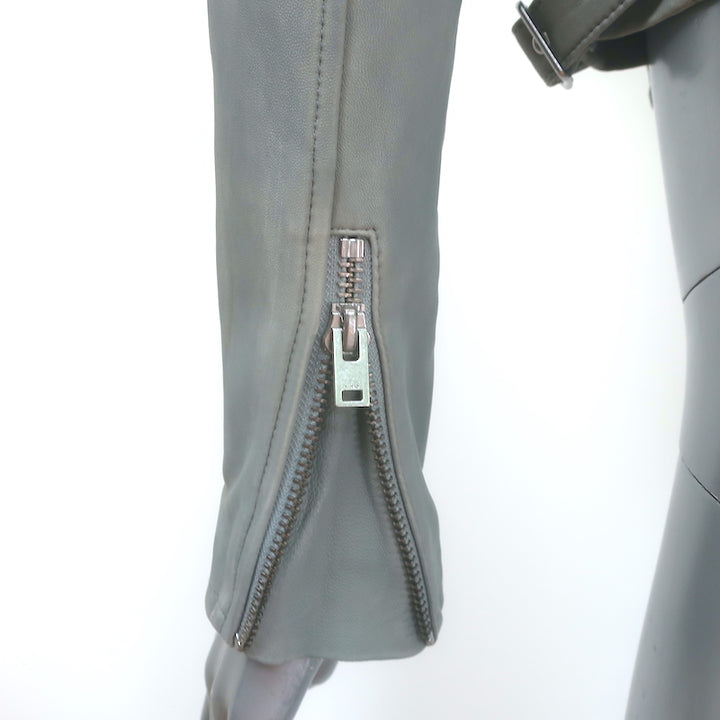 IRO Ashville Leather Moto Jacket Gray Size 36