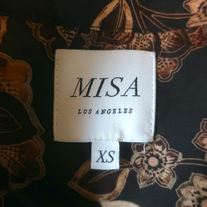 MISA Esme Shirtdress Black Floral Print Size Extra Small Long Sleeve Midi Dress