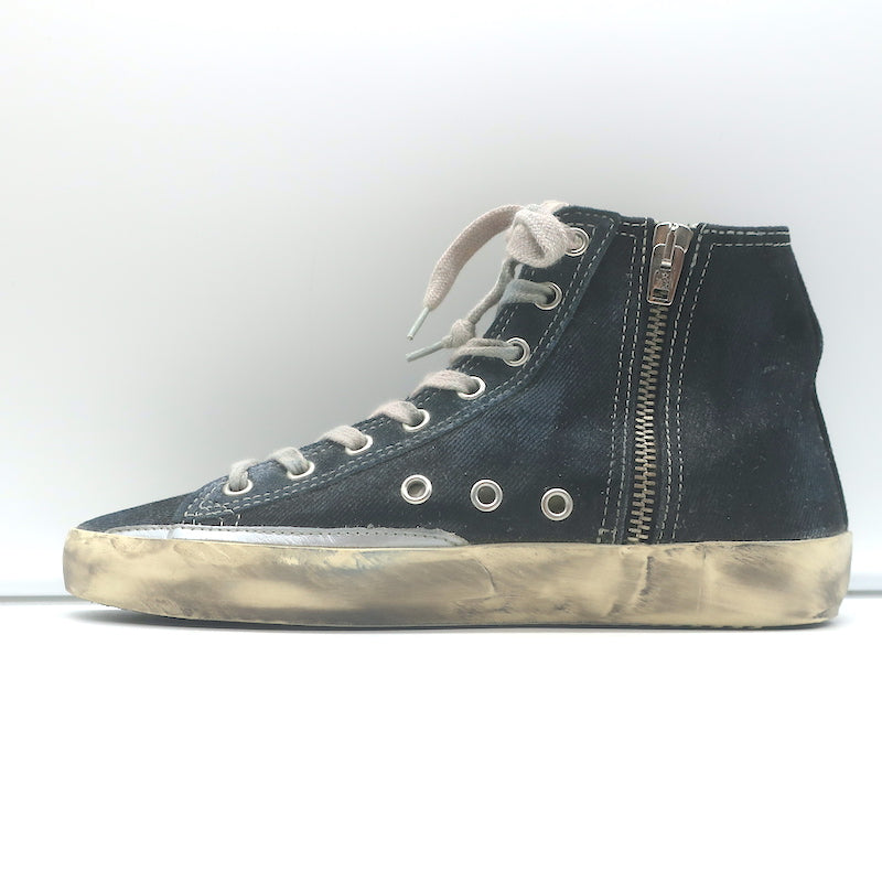 Golden Goose Francy Canvas High Top Sneakers Black with Silver Star Size 36