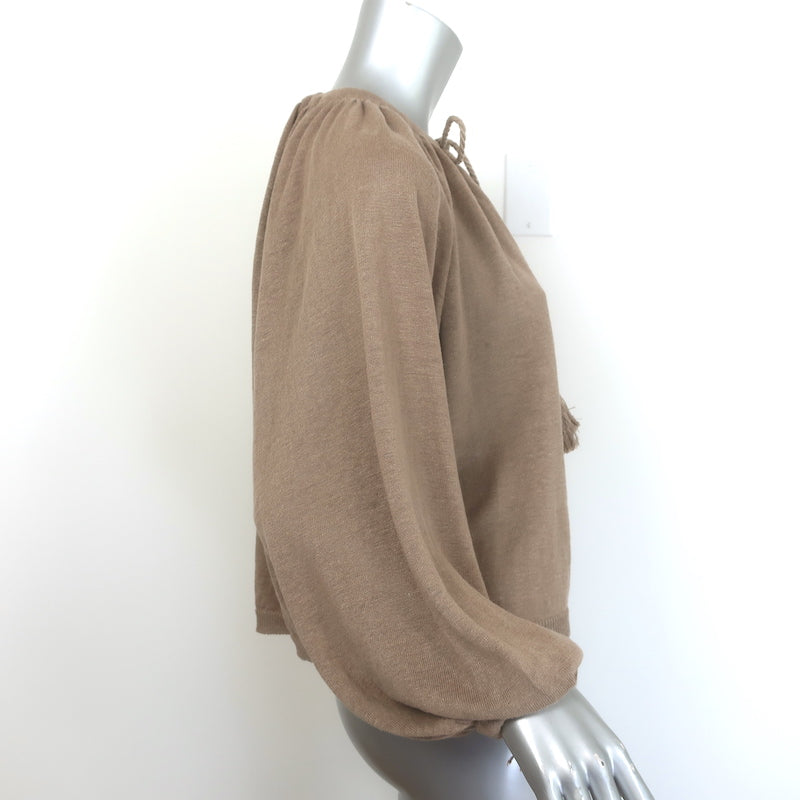 Max Mara Quirite tassel sweater in brown linen knit, size XS — pre-owned, gently worn authentic luxury piece.