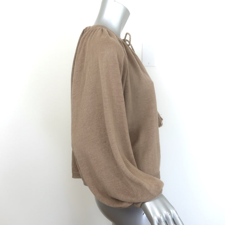 Max Mara Quirite tassel sweater in brown linen knit, size XS — pre-owned, gently worn authentic luxury piece.