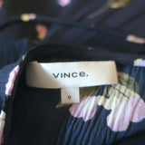 Vince Midi Dress Navy Floral Print Crinkled Crepe Size 0