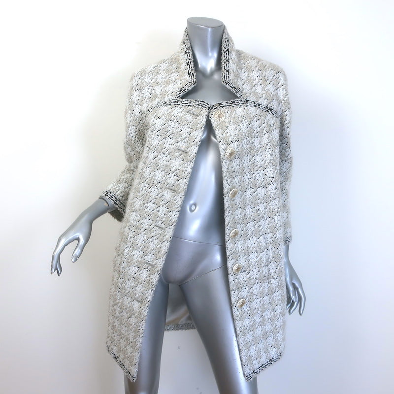 Chanel 2016 Quilted Boucle Tweed Sunburst Pearl-Button Coat White/Taupe Size 36