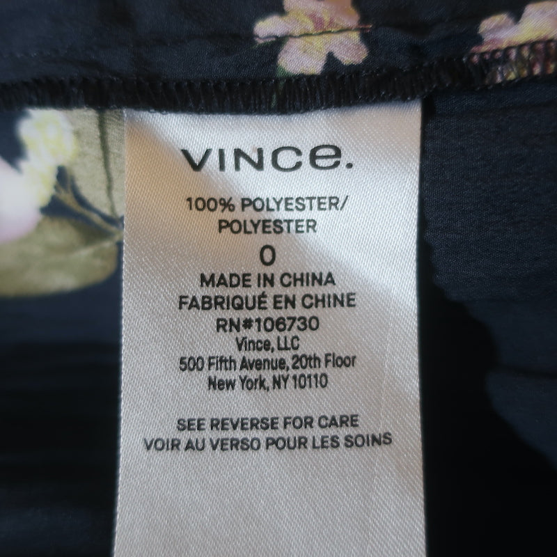 Vince Midi Dress Navy Floral Print Crinkled Crepe Size 0