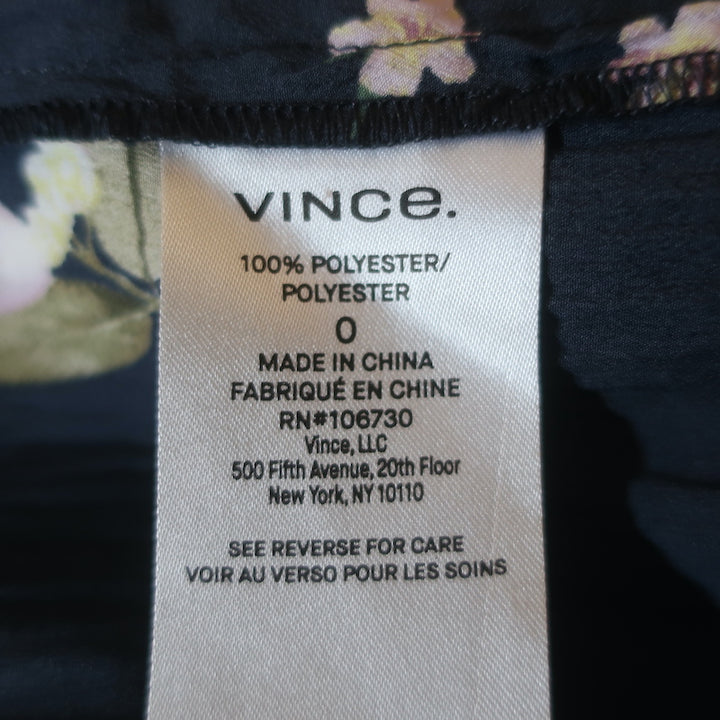 Vince Midi Dress Navy Floral Print Crinkled Crepe Size 0