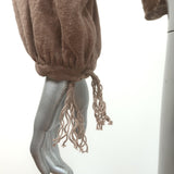 Max Mara Quirite tassel sweater, brown linen knit, size XS, pre-owned luxury piece in excellent condition.