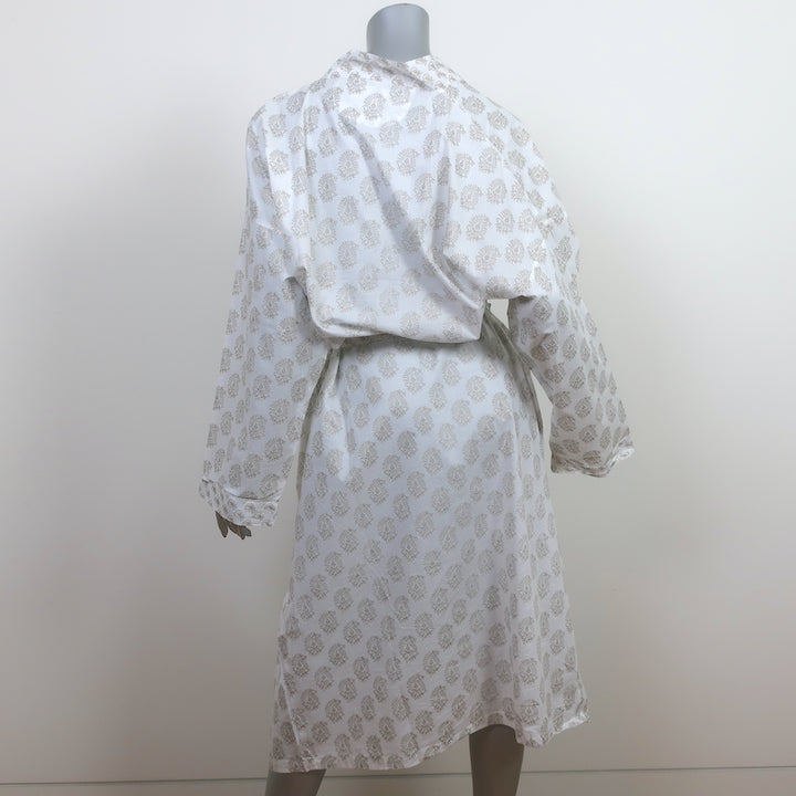 Under the Canopy Robe White/Gold Paisley Print Cotton One Size NEW