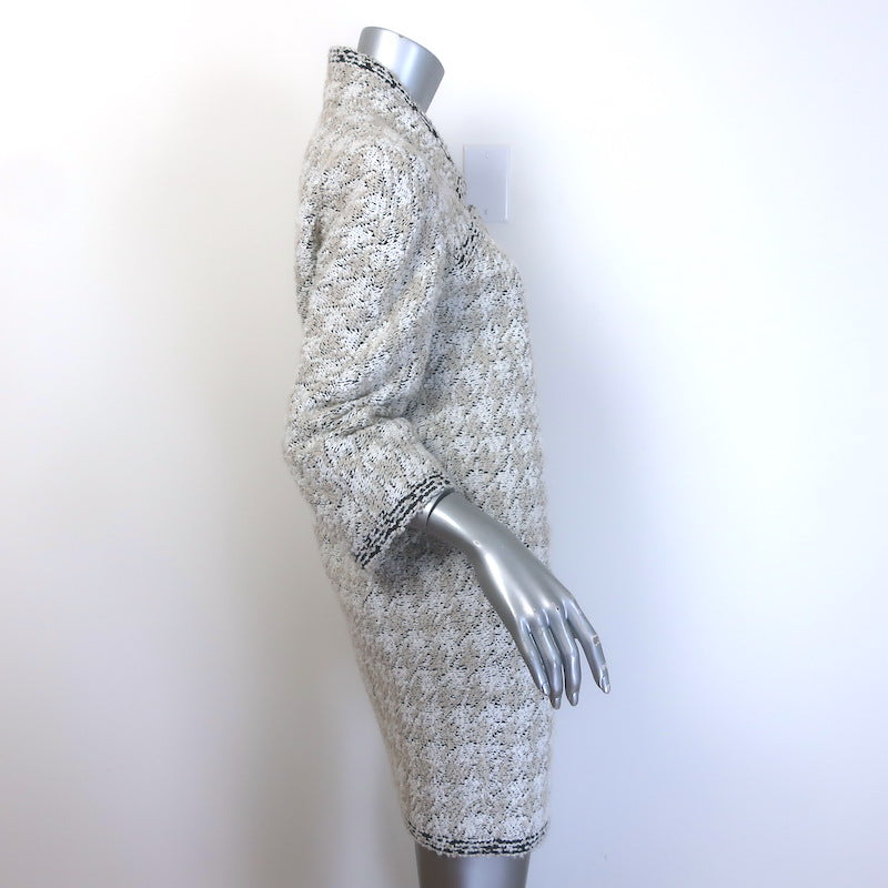 Chanel 2016 Quilted Boucle Tweed Sunburst Pearl-Button Coat White/Taupe Size 36