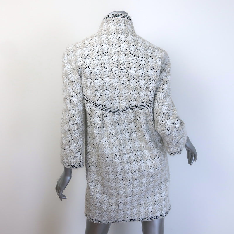 Chanel 2016 Quilted Boucle Tweed Sunburst Pearl-Button Coat White/Taupe Size 36