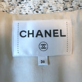 Chanel 2016 Quilted Boucle Tweed Sunburst Pearl-Button Coat White/Taupe Size 36