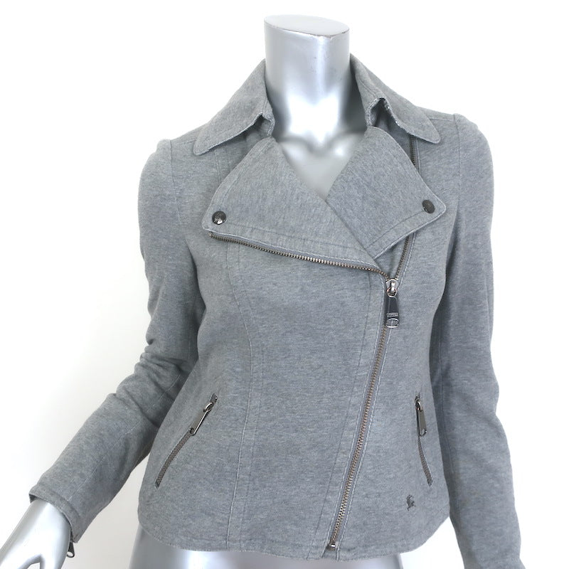 Burberry London Blue Label Sweatshirt Moto Jacket Heather Gray Size 38