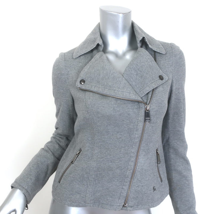 Burberry London Blue Label Sweatshirt Moto Jacket Heather Gray Size 38