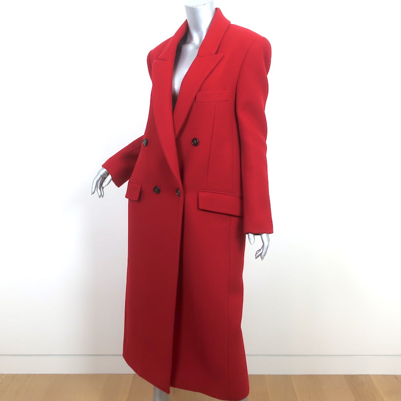 Saint Laurent Double Breasted Long Coat Red Cashmere-Wool Size 40