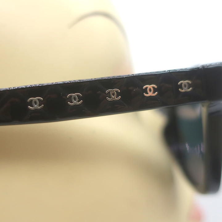 Chanel 5484 CC Quilted-Side 54mm Square Sunglasses Black