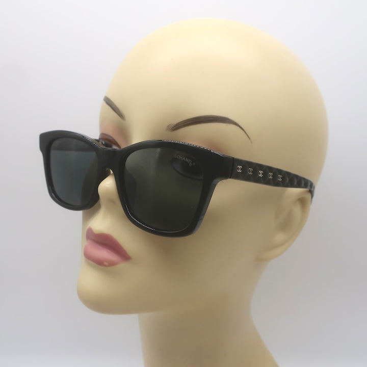 Chanel 5484 CC Quilted-Side 54mm Square Sunglasses Black