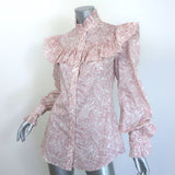 The Vampire's Wife ruffled shirt, white with red botanical print, authentic pre-owned in excellent condition