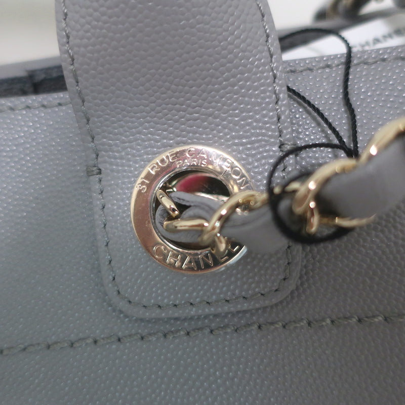 Chanel 20P Large Studded Deauville Tote Bag Grey Caviar Leather NEW