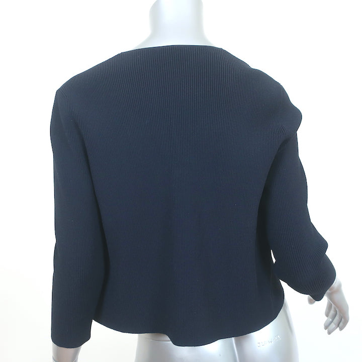 Akris Punto Cardigan Navy Ribbed Knit Size US 8 Open-Front Sweater