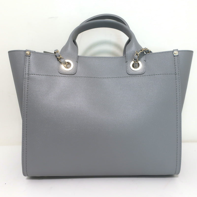 Chanel 20P Large Studded Deauville Tote Bag Grey Caviar Leather NEW