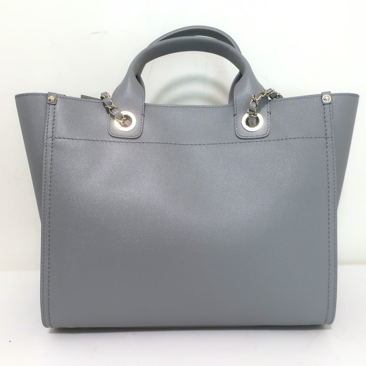 Chanel 20P Large Studded Deauville Tote Bag Grey Caviar Leather NEW