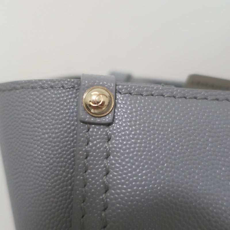 Chanel 20P Large Studded Deauville Tote Bag Grey Caviar Leather NEW