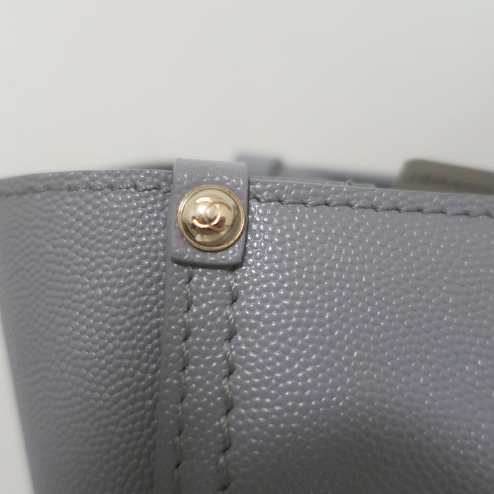 Chanel 20P Large Studded Deauville Tote Bag Grey Caviar Leather NEW