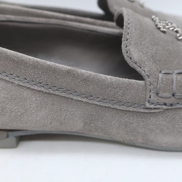 Chanel Chain-Trimmed CC Loafers Gray Suede Size 37