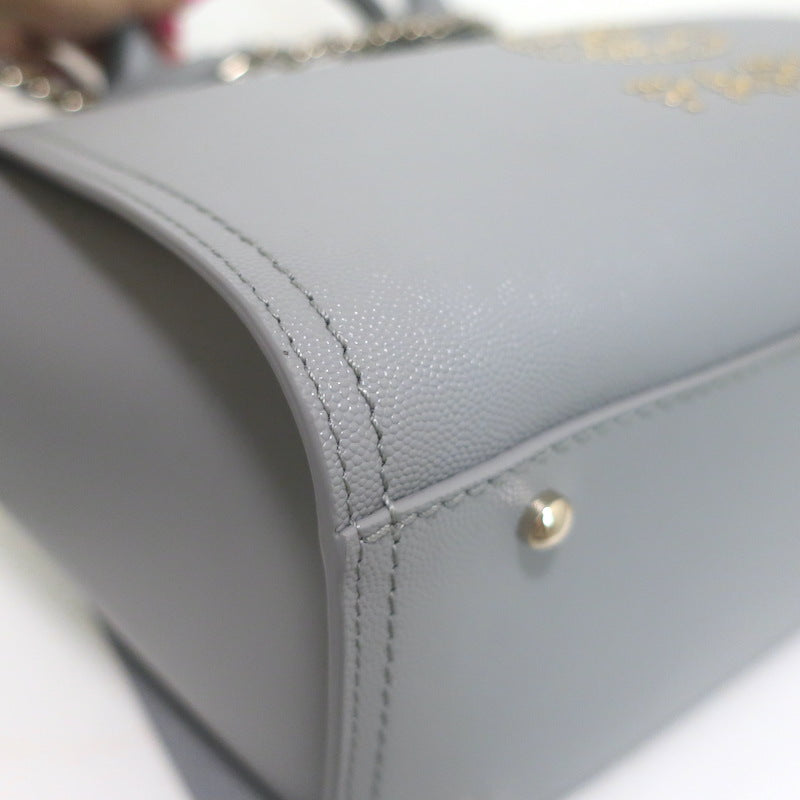 Chanel 20P Large Studded Deauville Tote Bag Grey Caviar Leather NEW