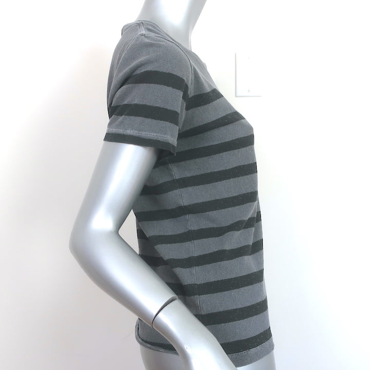 Saint Laurent Striped T-Shirt Gray &amp; Black Cotton Size Small Short Sleeve Top