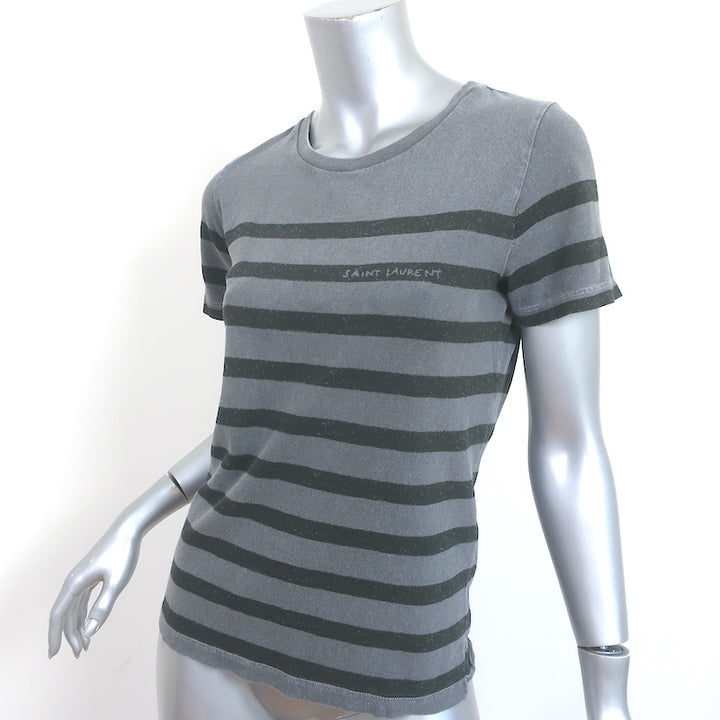Saint Laurent Striped T-Shirt Gray &amp; Black Cotton Size Small Short Sleeve Top
