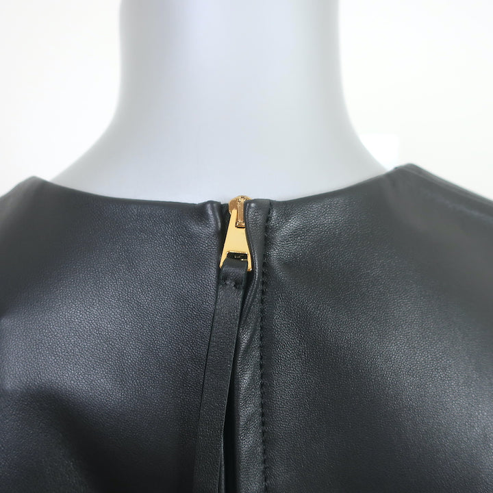 Bottega Veneta Square Neck Leather Midi Dress Black Size 38