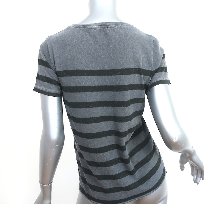 Saint Laurent Striped T-Shirt Gray &amp; Black Cotton Size Small Short Sleeve Top